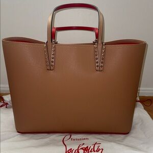 Christian Louboutin Tan and Red Studded Tote w/o wristlet